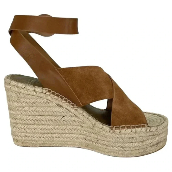 Marc Fisher LTD Abacia Tan Leather Espadrille Womens Platform Sandals 9M - Picture 3 of 15